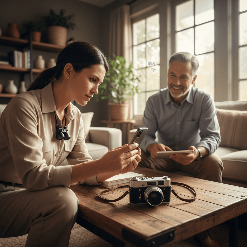 Mobile pawn specialist evaluating household item
