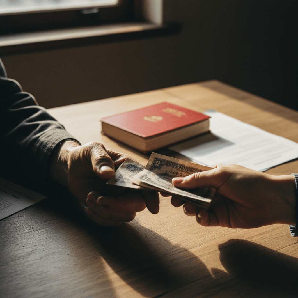 Customer receiving cash payment for household items